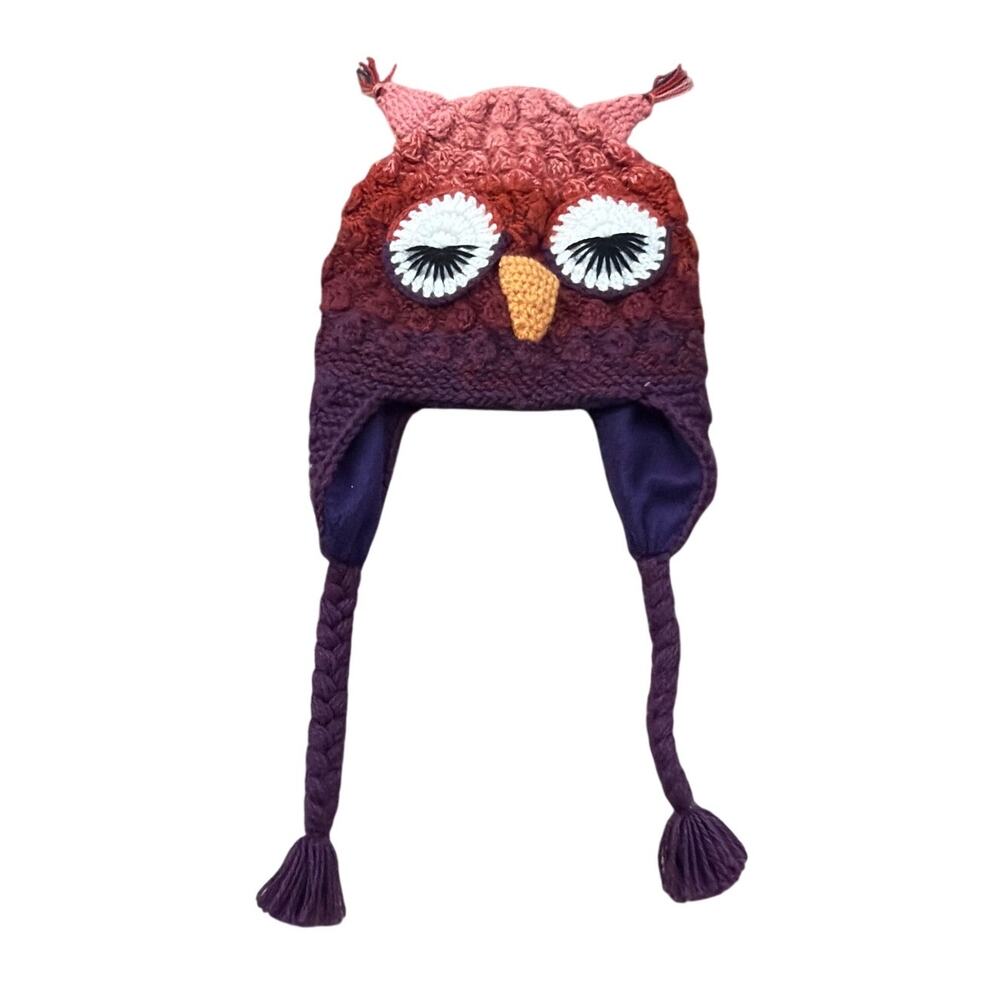 Andes Gifts Knit Owl Alpaca Blend Fleece Lined Earflap Chullo Boho Winter New